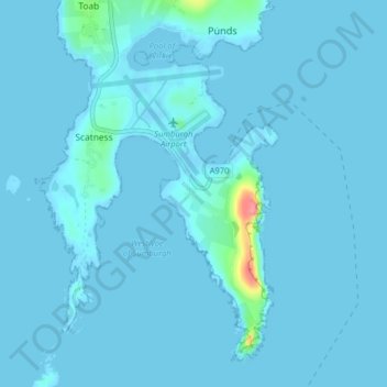Carte topographique Sumburgh, altitude, relief