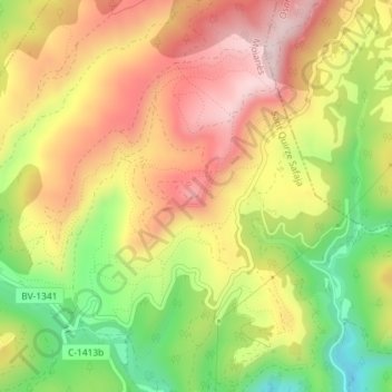 Carte topographique Puig d'Olena, altitude, relief