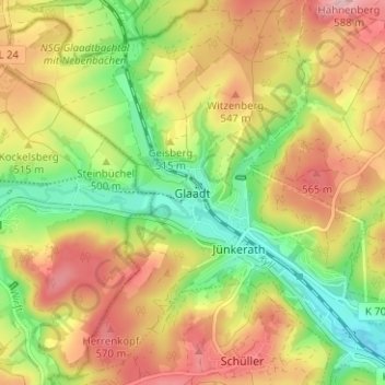 Carte topographique Glaadt, altitude, relief