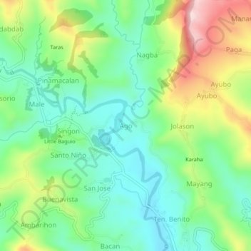 Carte topographique Ago, altitude, relief