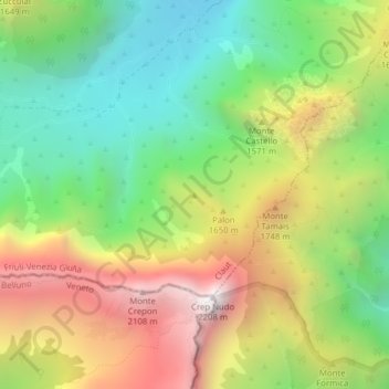 Carte topographique Col Visentin, altitude, relief