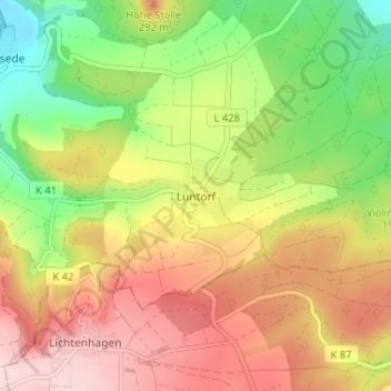 Carte topographique Lüntorf, altitude, relief