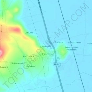 Carte topographique Huasaccata, altitude, relief