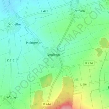 Carte topographique Nettlingen, altitude, relief