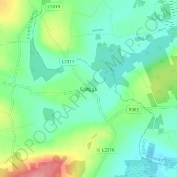 Carte topographique Creggs, altitude, relief