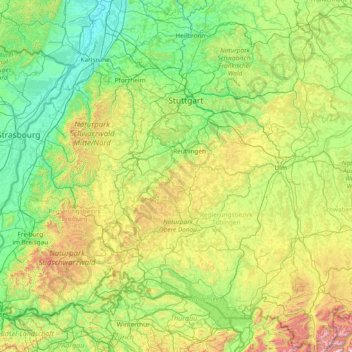 Carte topographique Württemberg, altitude, relief