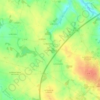 Carte topographique La Rousselière, altitude, relief