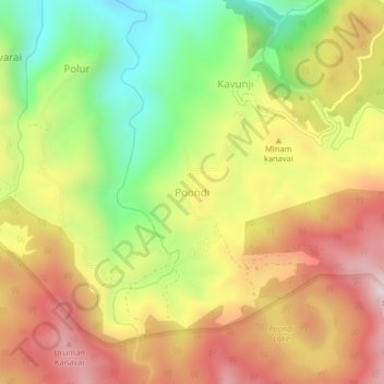 Carte topographique Poondi, altitude, relief