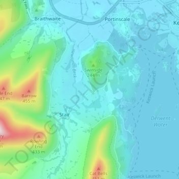 Carte topographique Swinside, altitude, relief
