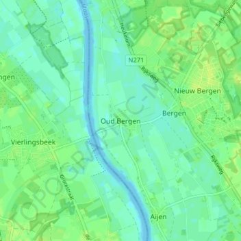 Carte topographique Oud Bergen, altitude, relief