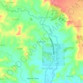 Carte topographique Baluyan, altitude, relief