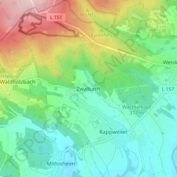 Carte topographique Zwalbach, altitude, relief