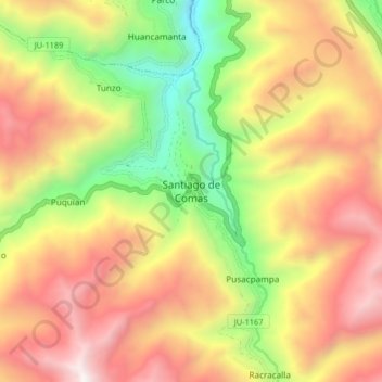 Carte topographique Santiago de Comas, altitude, relief