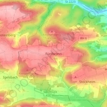 Carte topographique Fünfbronn, altitude, relief