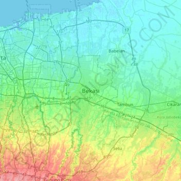 Carte topographique Bekasi, altitude, relief