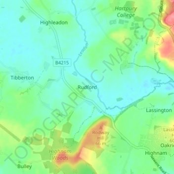 Carte topographique Rudford, altitude, relief