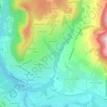 Carte topographique Le Bovet, altitude, relief