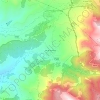 Carte topographique Santa Barbara, altitude, relief