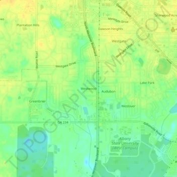 Carte topographique Westwood, altitude, relief