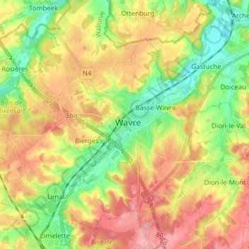 Carte topographique Wavre, altitude, relief
