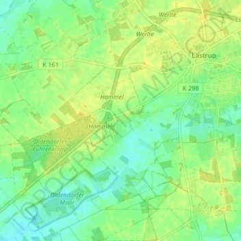 Carte topographique Oldendorf (Lastrup), altitude, relief