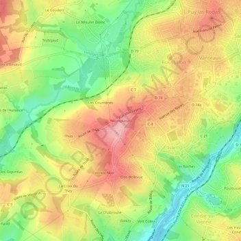 Carte topographique Montplaisir, altitude, relief