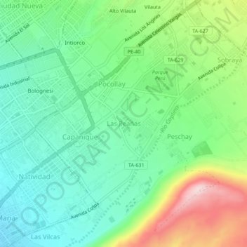 Carte topographique Las Peañas, altitude, relief