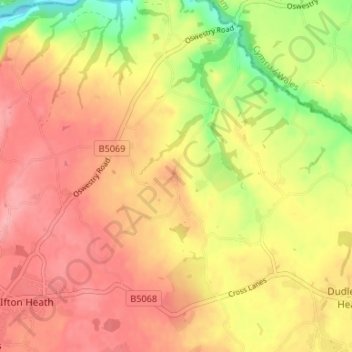 Carte topographique Dudleston, altitude, relief
