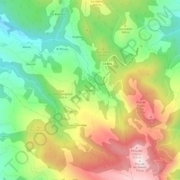 Carte topographique Regada, altitude, relief