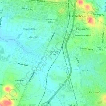 Carte topographique Country Club Estates, altitude, relief