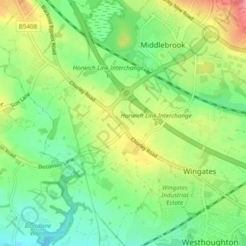 Carte topographique Cooper Turning, altitude, relief