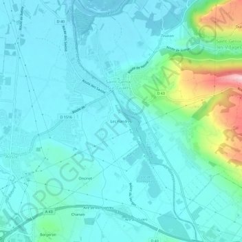 Carte topographique Les Flandres, altitude, relief
