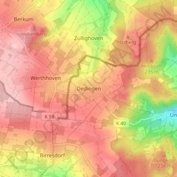 Carte topographique Oedingen, altitude, relief
