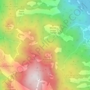 Carte topographique Fonte Peruglia, altitude, relief