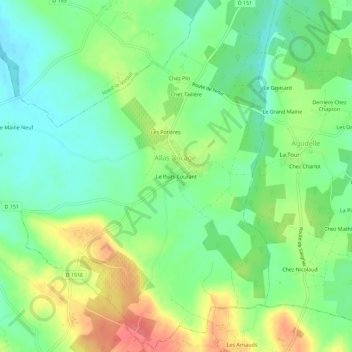 Carte topographique Le Puits Courant, altitude, relief