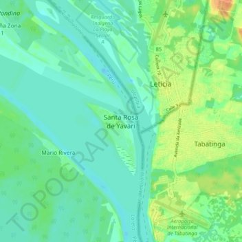 Carte topographique Santa Rosa de Yavari, altitude, relief