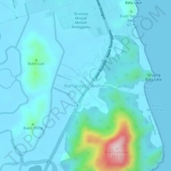 Carte topographique Kampung Labohan, altitude, relief