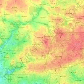 Carte topographique Kéraudren, altitude, relief