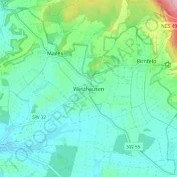 Carte topographique Wetzhausen, altitude, relief