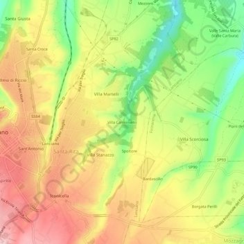 Carte topographique Villa Carminiello, altitude, relief