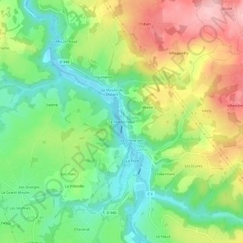 Carte topographique Le Moulin Neuf, altitude, relief