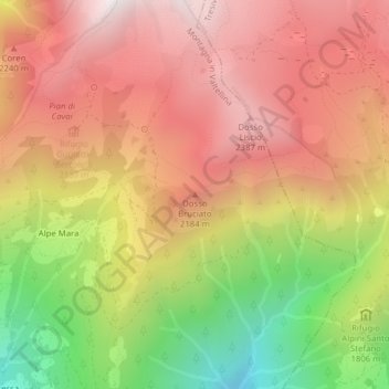 Carte topographique Dosso Bruciato, altitude, relief