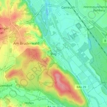 Carte topographique Bug, altitude, relief