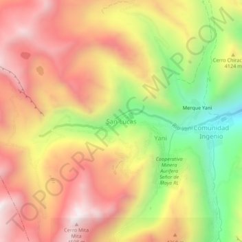 Carte topographique San Lucas, altitude, relief