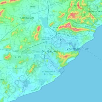Carte topographique Old Gajuwaka, altitude, relief