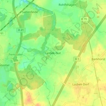Carte topographique Lasbek-Gut, altitude, relief