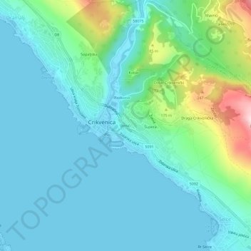 Carte topographique Benići, altitude, relief