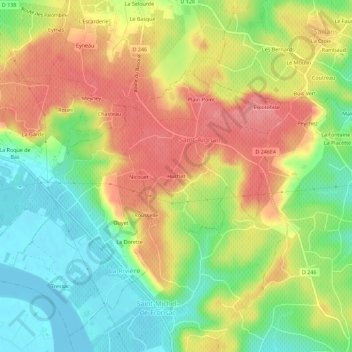Carte topographique Huchat, altitude, relief