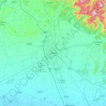 Carte topographique Udine, altitude, relief