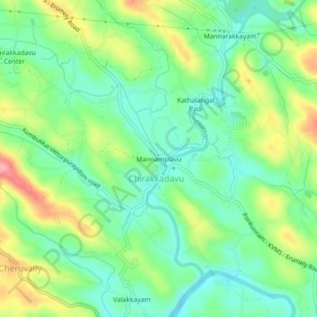 Carte topographique Mannamplavu, altitude, relief